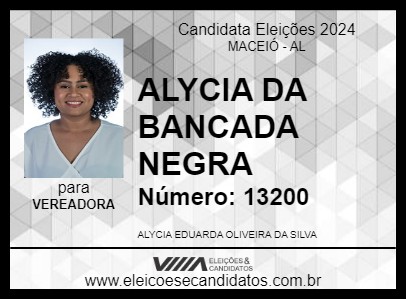 Candidato ALYCIA DA BANCADA NEGRA 2024 - MACEIÓ - Eleições