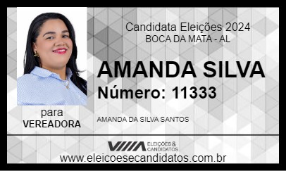 Candidato AMANDA SILVA 2024 - BOCA DA MATA - Eleições