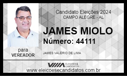 Candidato JAMES MIOLO 2024 - CAMPO ALEGRE - Eleições