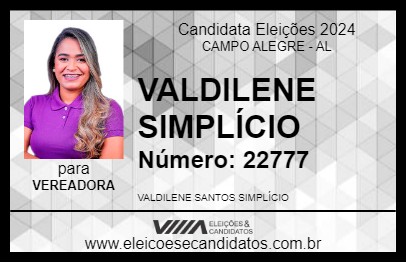 Candidato VALDILENE SIMPLÍCIO 2024 - CAMPO ALEGRE - Eleições