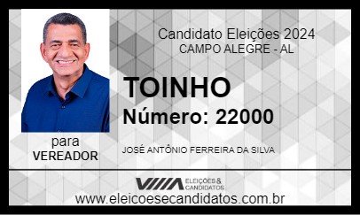 Candidato TOINHO 2024 - CAMPO ALEGRE - Eleições