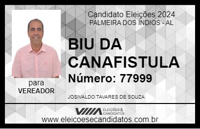 Candidato BIU DA CANAFISTULA 2024 - PALMEIRA DOS ÍNDIOS - Eleições