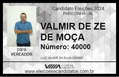 Candidato VALMIR DE ZE DE MOÇA 2024 - PARICONHA - Eleições