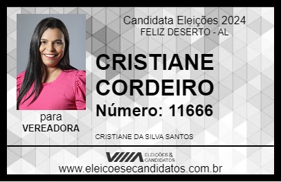 Candidato CRISTIANE CORDEIRO 2024 - FELIZ DESERTO - Eleições