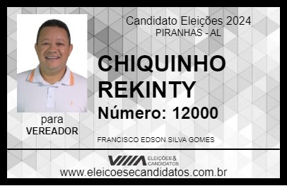 Candidato CHIQUINHO REKINTY 2024 - PIRANHAS - Eleições