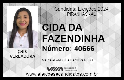 Candidato CIDA DA FAZENDINHA 2024 - PIRANHAS - Eleições