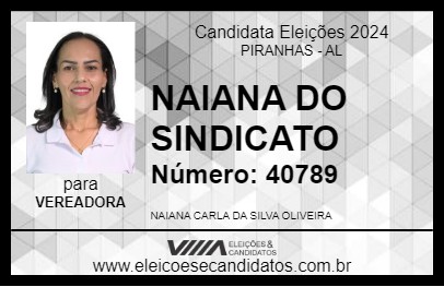 Candidato NAIANA DO SINDICATO 2024 - PIRANHAS - Eleições