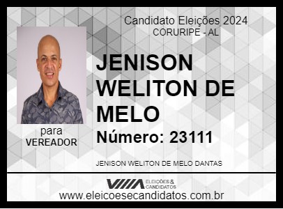 Candidato JENISON WELITON DE MELO 2024 - CORURIPE - Eleições