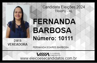 Candidato FERNANDA BARBOSA 2024 - TRAIPU - Eleições