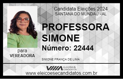 Candidato PROFESSORA SIMONE 2024 - SANTANA DO MUNDAÚ - Eleições