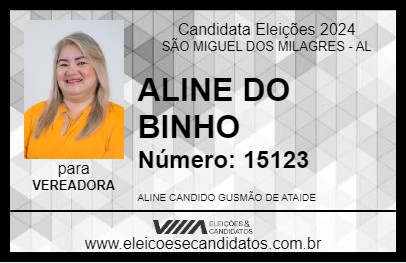 Candidato ALINE DO BINHO 2024 - SÃO MIGUEL DOS MILAGRES - Eleições