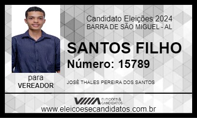 Candidato SANTOS FILHO 2024 - BARRA DE SÃO MIGUEL - Eleições