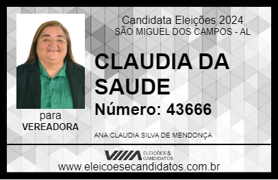 Candidato CLAUDIA DA SAUDE 2024 - SÃO MIGUEL DOS CAMPOS - Eleições