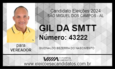 Candidato GIL DO TRANSITO 2024 - SÃO MIGUEL DOS CAMPOS - Eleições