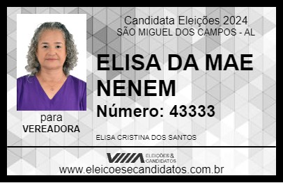 Candidato ELISA DA MAE NENEM 2024 - SÃO MIGUEL DOS CAMPOS - Eleições