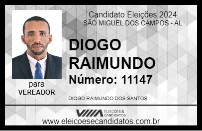 Candidato DIOGO RAIMUNDO 2024 - SÃO MIGUEL DOS CAMPOS - Eleições