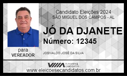 Candidato JÓ DA DJANETE 2024 - SÃO MIGUEL DOS CAMPOS - Eleições