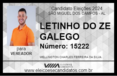 Candidato LETINHO DO ZE GALEGO 2024 - SÃO MIGUEL DOS CAMPOS - Eleições