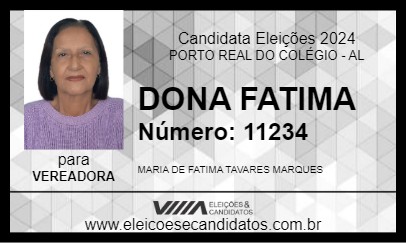 Candidato DONA FATIMA 2024 - PORTO REAL DO COLÉGIO - Eleições