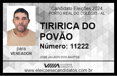 Candidato TIRIRICA DO POVÃO 2024 - PORTO REAL DO COLÉGIO - Eleições