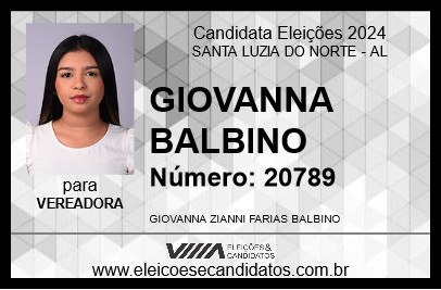 Candidato GIOVANNA BALBINO 2024 - SANTA LUZIA DO NORTE - Eleições