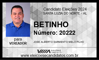 Candidato BETINHO DE AUGUSTA 2024 - SANTA LUZIA DO NORTE - Eleições