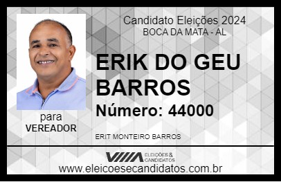 Candidato ERIK DO GEU BARROS 2024 - BOCA DA MATA - Eleições