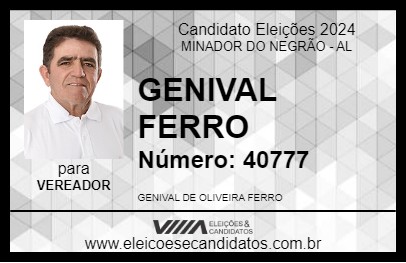 Candidato GENIVAL FERRO 2024 - MINADOR DO NEGRÃO - Eleições