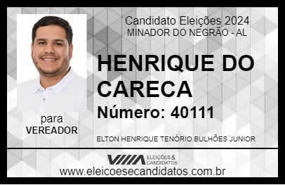 Candidato HENRIQUE DO CARECA 2024 - MINADOR DO NEGRÃO - Eleições