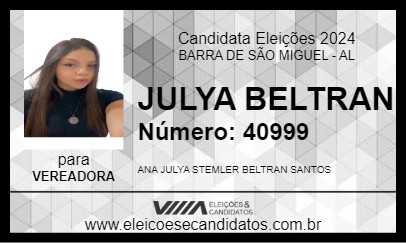 Candidato JULYA BELTRAN 2024 - BARRA DE SÃO MIGUEL - Eleições