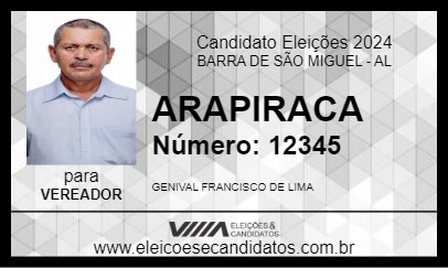 Candidato ARAPIRACA 2024 - BARRA DE SÃO MIGUEL - Eleições