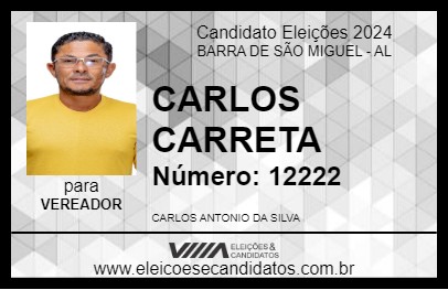 Candidato CARLOS CARRETA 2024 - BARRA DE SÃO MIGUEL - Eleições