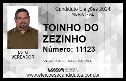 Candidato TOINHO DO ZEZINHO 2024 - MURICI - Eleições