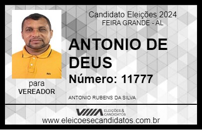 Candidato ANTONIO DE DEUS 2024 - FEIRA GRANDE - Eleições