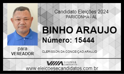 Candidato BINHO ARAUJO 2024 - PARICONHA - Eleições