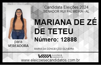 Candidato MARIANA DE ZÉ DE TETEU 2024 - SENADOR RUI PALMEIRA - Eleições