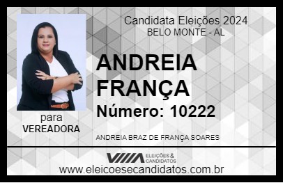 Candidato ANDREIA FRANÇA 2024 - BELO MONTE - Eleições