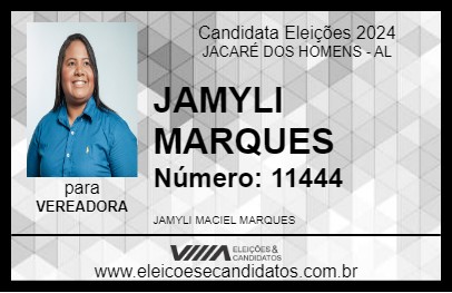 Candidato JAMYLI MARQUES 2024 - JACARÉ DOS HOMENS - Eleições