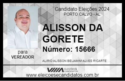 Candidato ALISSON DA GORETE 2024 - PORTO CALVO - Eleições