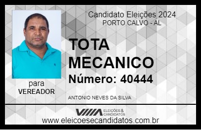 Candidato TOTA MECANICO 2024 - PORTO CALVO - Eleições