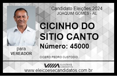 Candidato CICINHO DO SITIO CANTO 2024 - JOAQUIM GOMES - Eleições