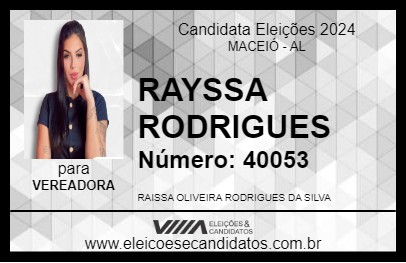 Candidato RAYSSA RODRIGUES 2024 - MACEIÓ - Eleições