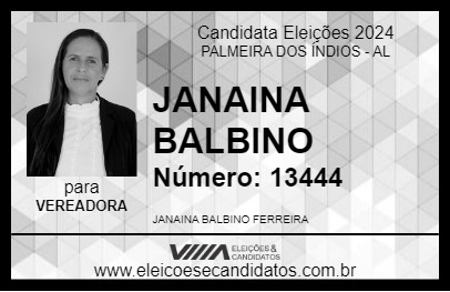 Candidato JANAINA BALBINO 2024 - PALMEIRA DOS ÍNDIOS - Eleições