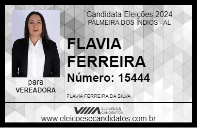 Candidato FLAVIA FERREIRA 2024 - PALMEIRA DOS ÍNDIOS - Eleições