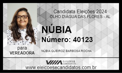 Candidato NÚBIA 2024 - OLHO D\ÁGUA DAS FLORES - Eleições