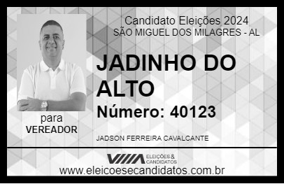 Candidato JADINHO DO ALTO 2024 - SÃO MIGUEL DOS MILAGRES - Eleições