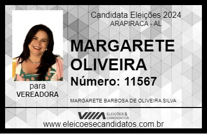 Candidato MARGARETE OLIVEIRA 2024 - ARAPIRACA - Eleições