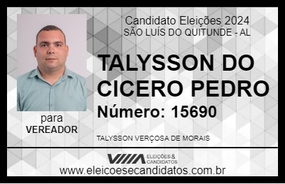 Candidato TALYSSON DO CICERO PEDRO 2024 - SÃO LUÍS DO QUITUNDE - Eleições