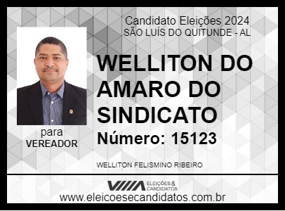 Candidato WELLITON DO AMARO DO SINDICATO 2024 - SÃO LUÍS DO QUITUNDE - Eleições