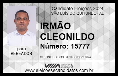 Candidato IRMÃO CLEONILDO 2024 - SÃO LUÍS DO QUITUNDE - Eleições